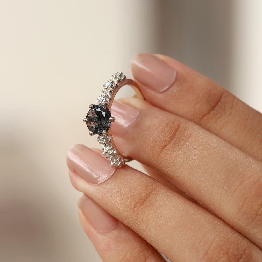 Isak Black Rutile Ring with Moissanite Ring