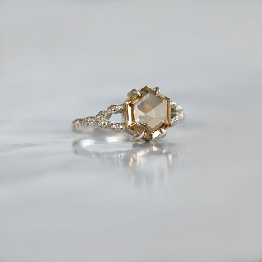 Gaia Hexagon Citrine Ring with Leaves Band