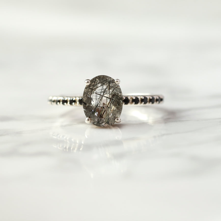 Drew Black Rutile Quartz Ring with Black Spinel Ring