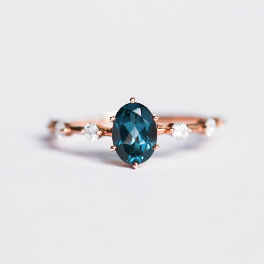 Ophelia London Blue Topaz Ring with Moissanite