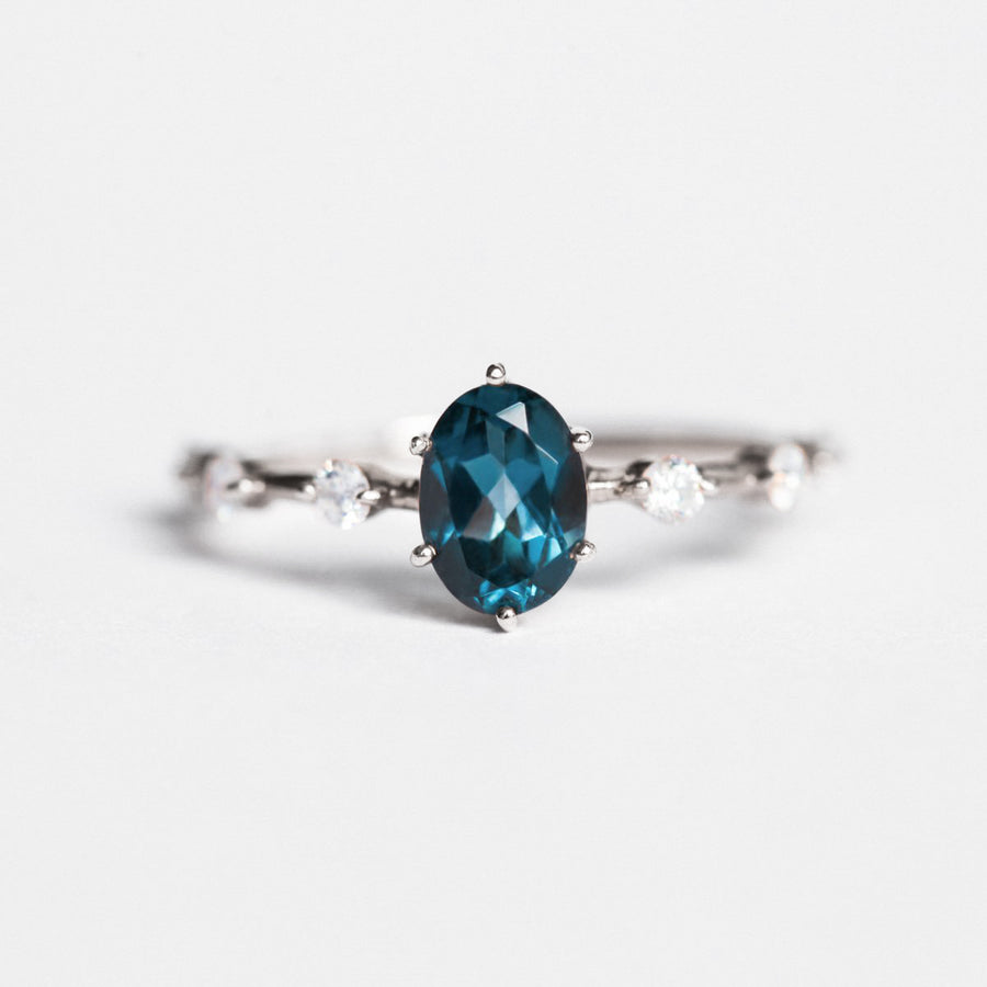 Ophelia London Blue Topaz Ring with Moissanite