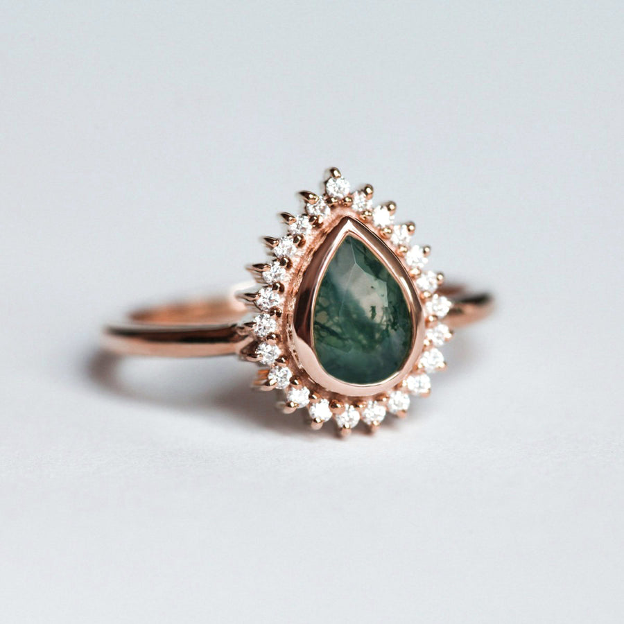 Olympia Pear Moss Agate Ring