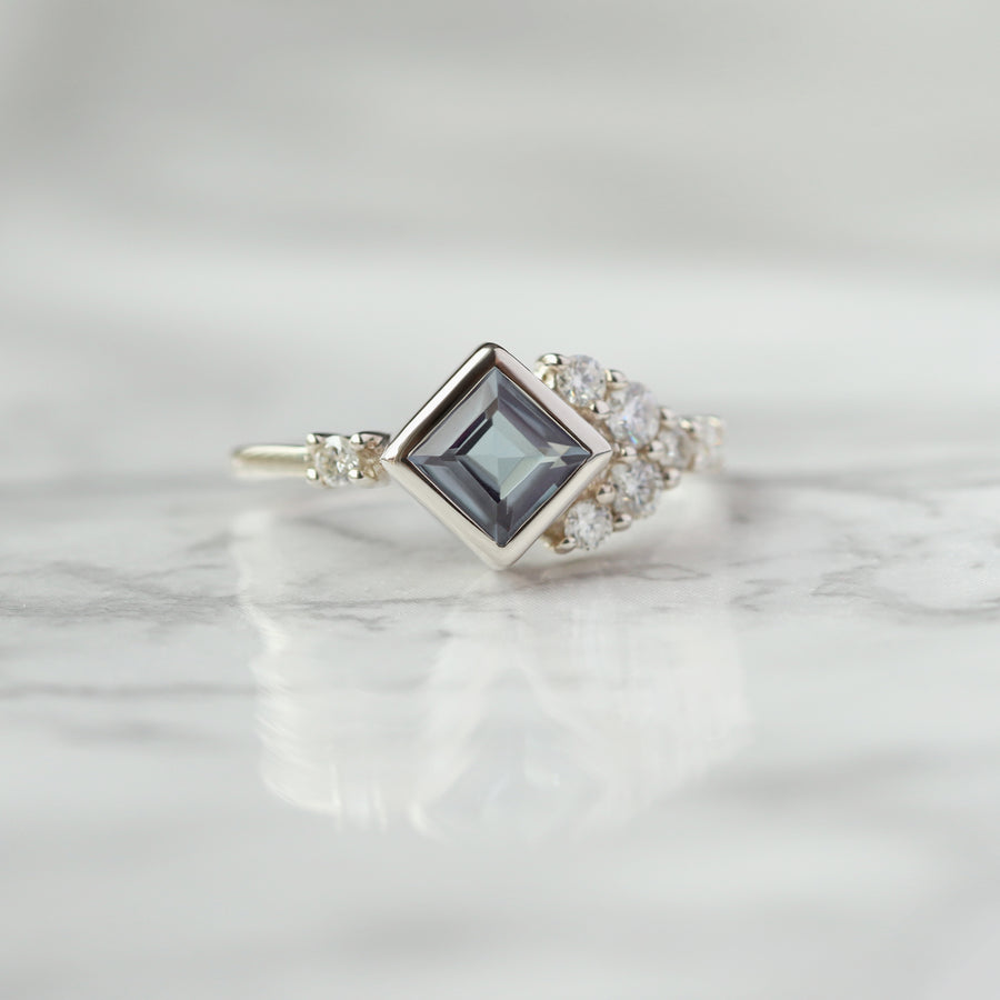 Isla Alexandrite Square Ring with side Moissanite