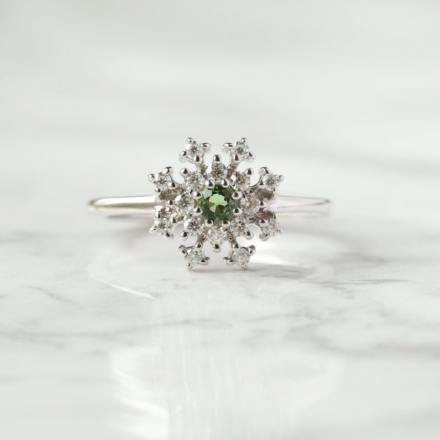 Clare Green Tourmaline Ring with side Moissanite