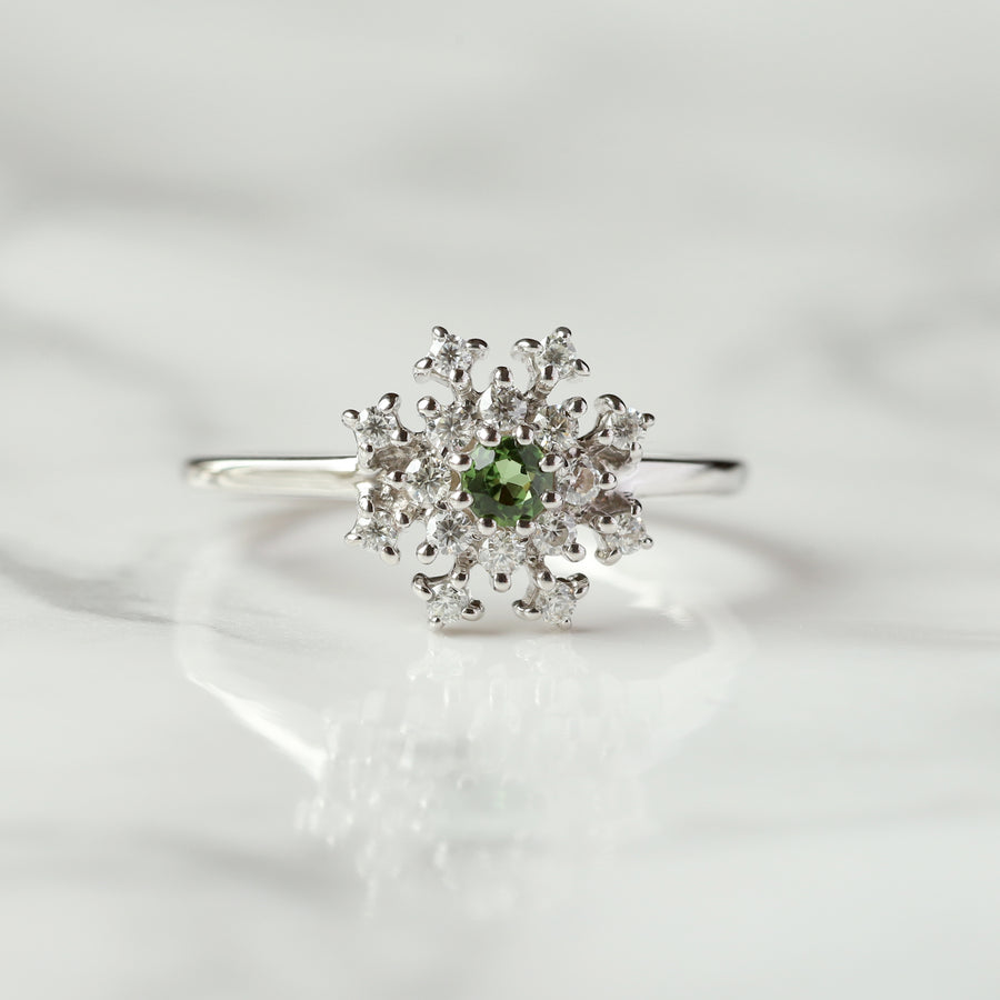 Clare Green Tourmaline Ring with side Moissanite