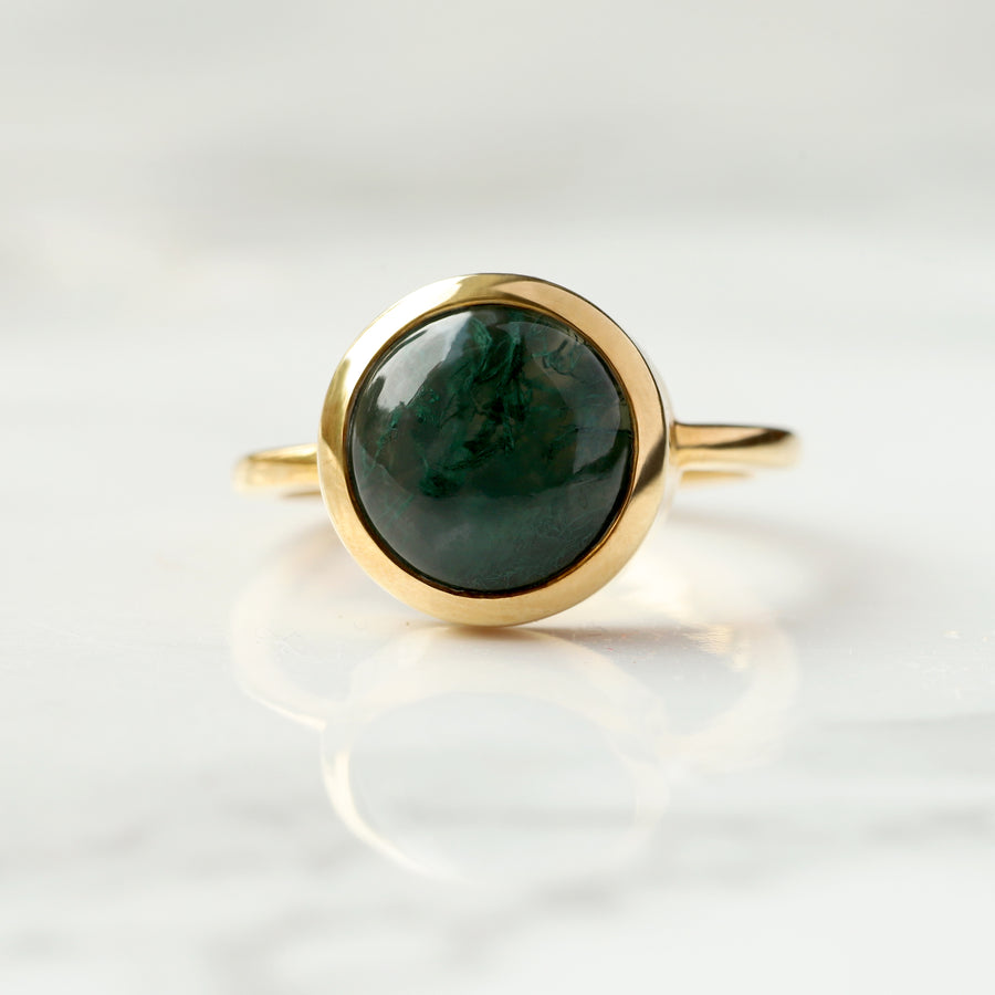 Juno Round Moss Agate Solitaire Ring