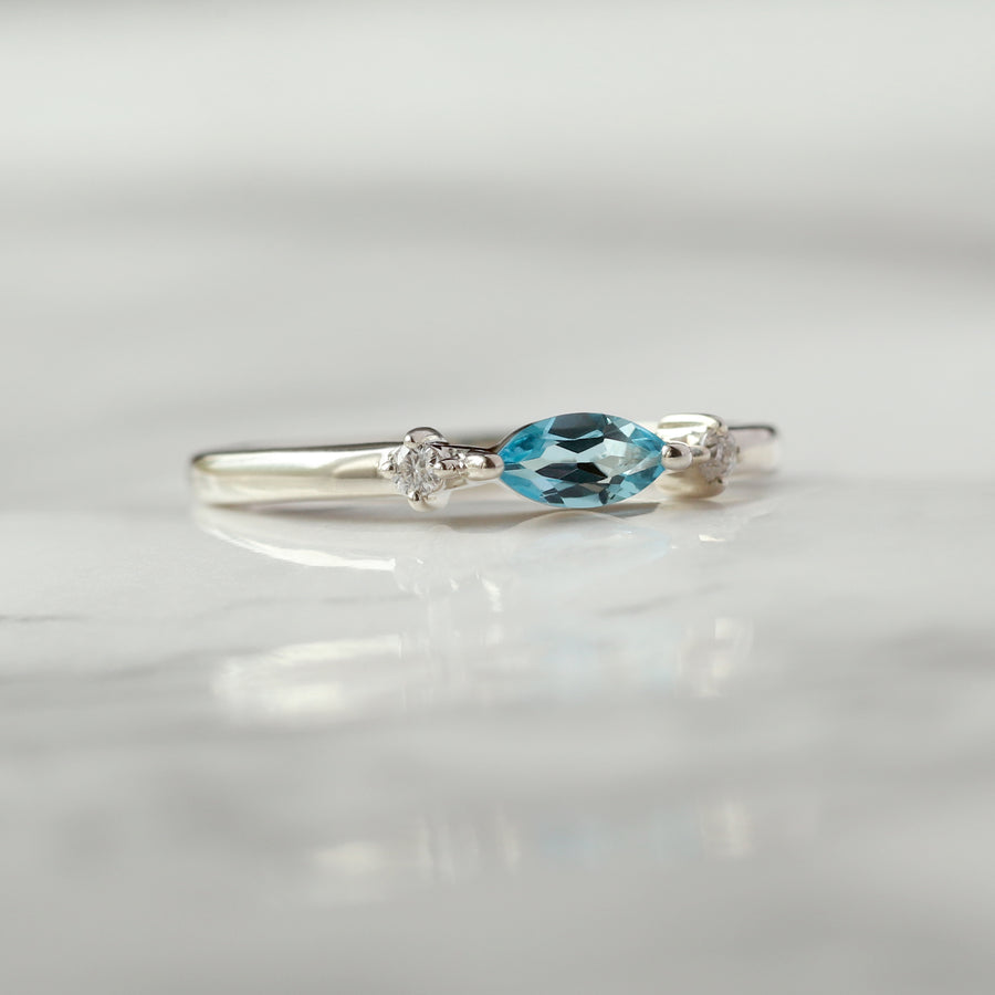 Giotto Swiss Blue Topaz Ring with Moissanites Ring
