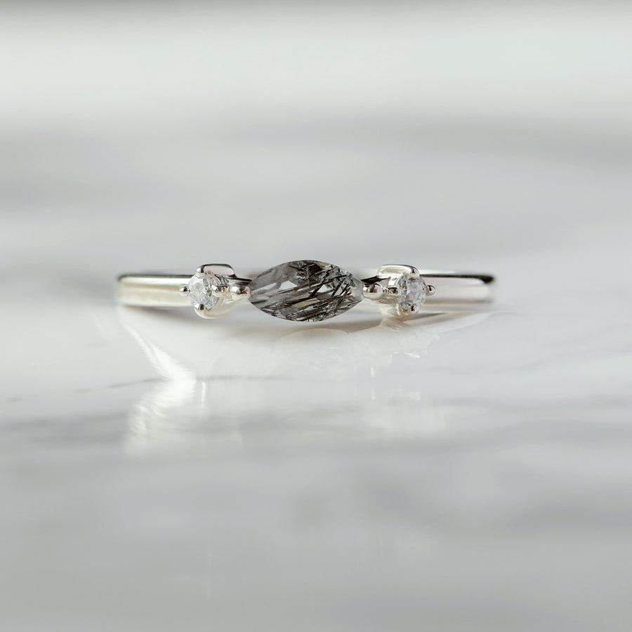Giotto Black Rutile Ring with side moissanite