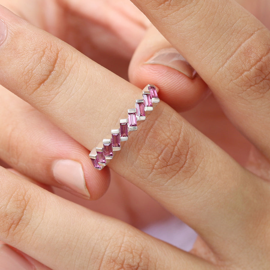 Claire Pink Garnet Tapered Multi Baguette Ring