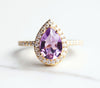 Britney Pear Amethyst Ring with Moissanite Pave Halo