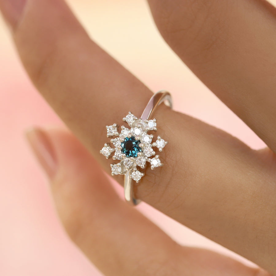 Clare London Blue Topaz Ring with side Moissanite