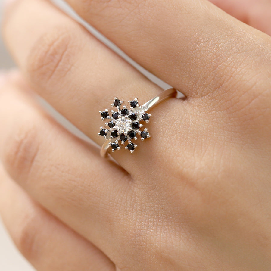 Clare Moissanite Ring with side Black Spinel