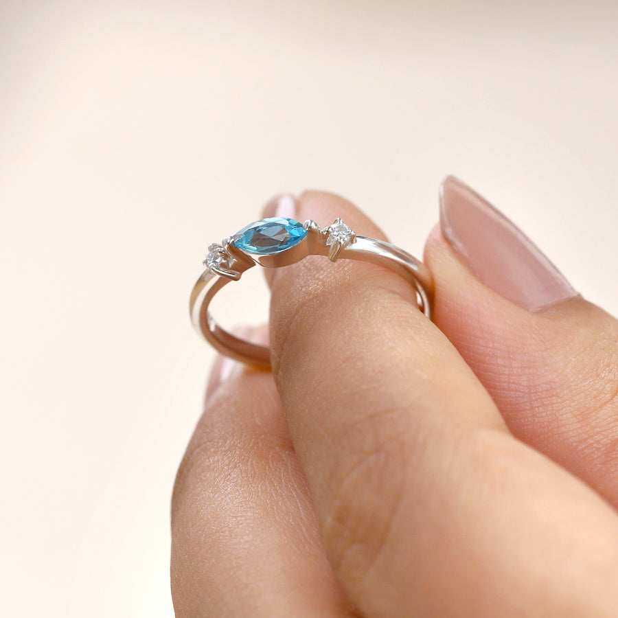 Giotto Swiss Blue Topaz Ring with Moissanites Ring