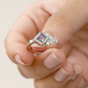 Isla Alexandrite Square Ring with side Moissanite