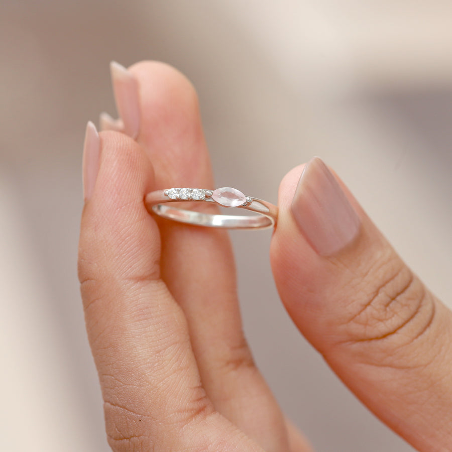 Tina Rose Quartz Ring With Side Moissanite