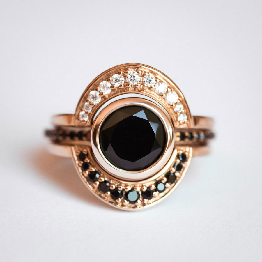 Sun Eclipse Ring set with Black Spinel