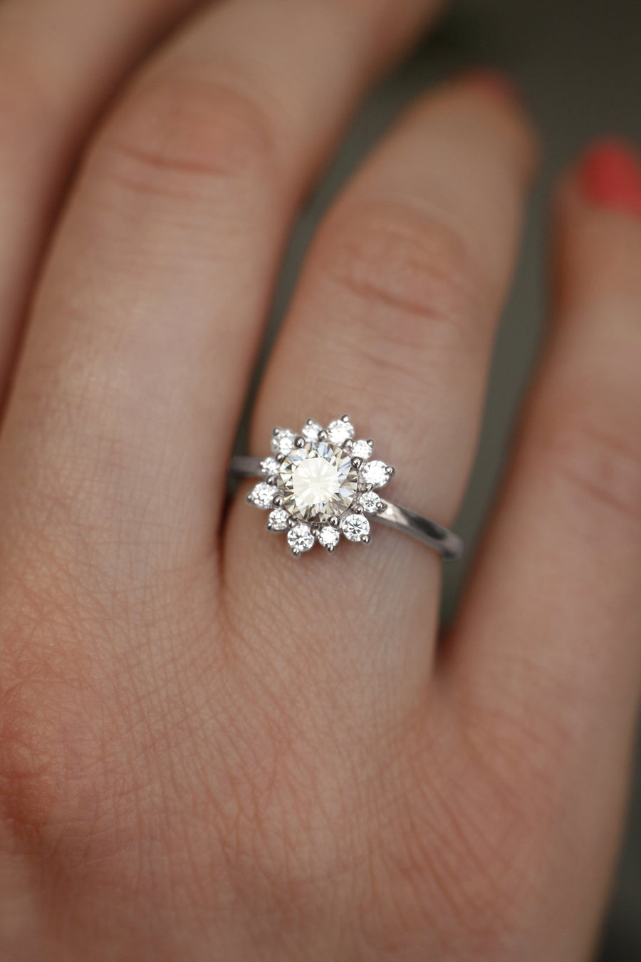 Flora Round Moissanite Ring with Halo