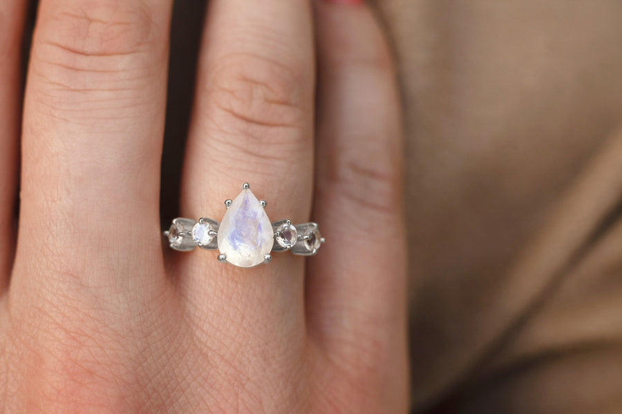 Apollonia Pear Moonstone Ring with Round Moonstones