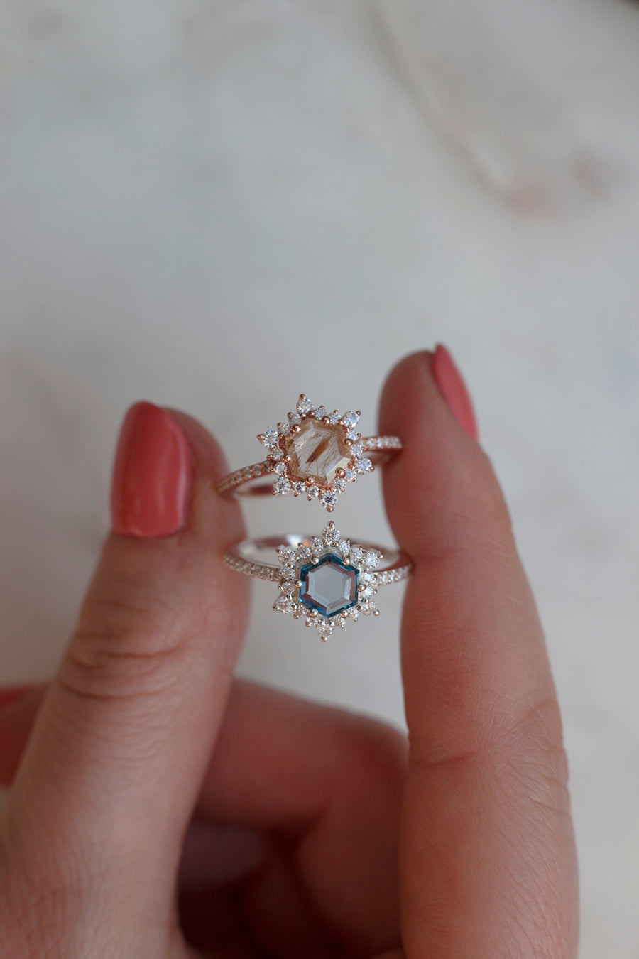 Cleo London Blue Topaz Ring with Moissanites