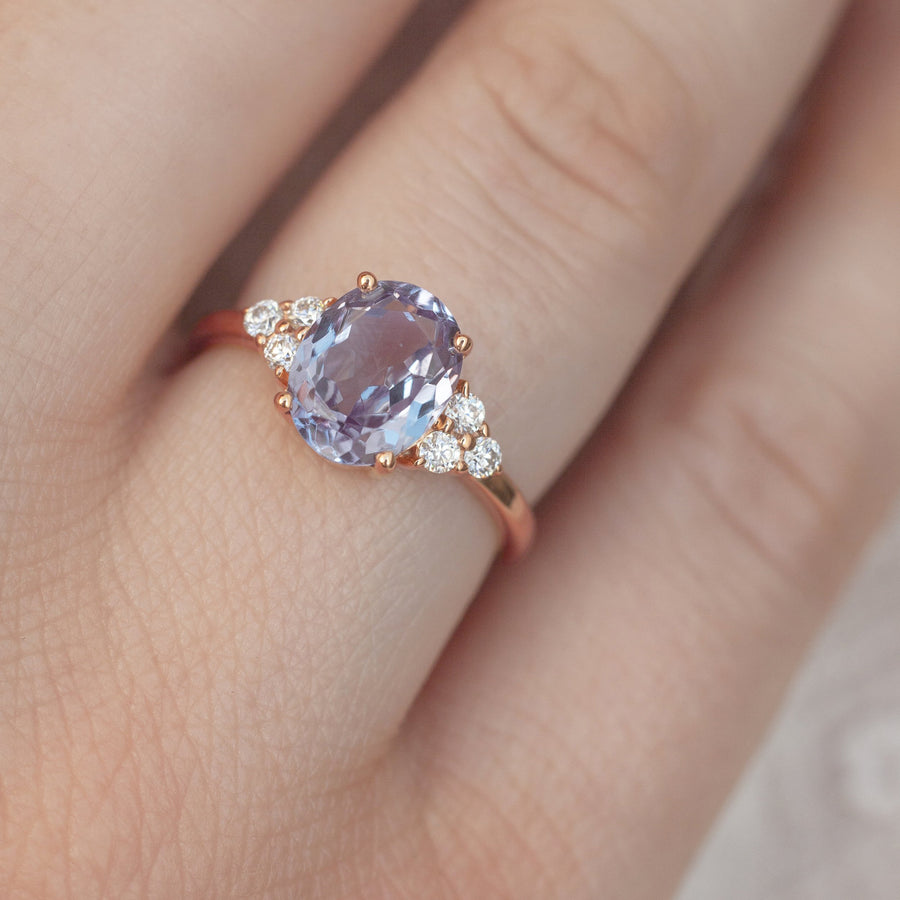 Olivia Lab Alexandrite Ring with side Moissanite