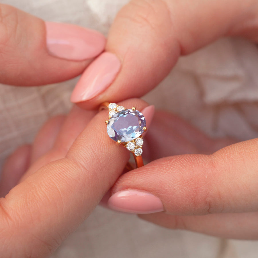 Olivia Lab Alexandrite Ring with side Moissanite