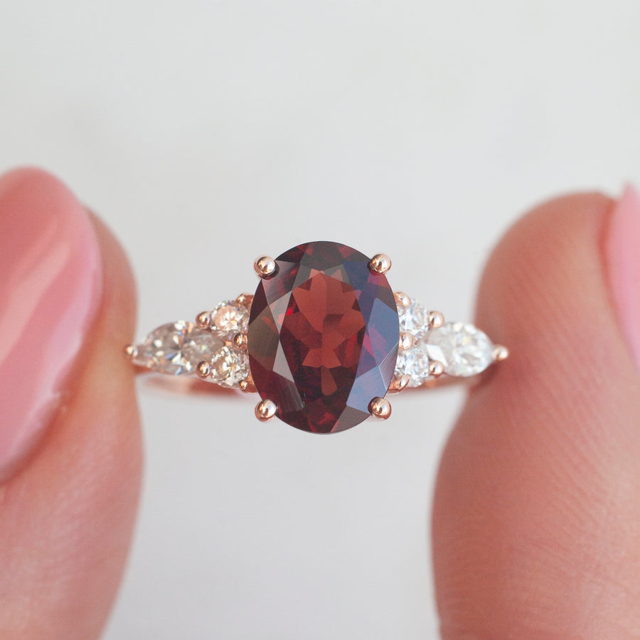 Lauryn Oval Garnet Ring with Moissanite