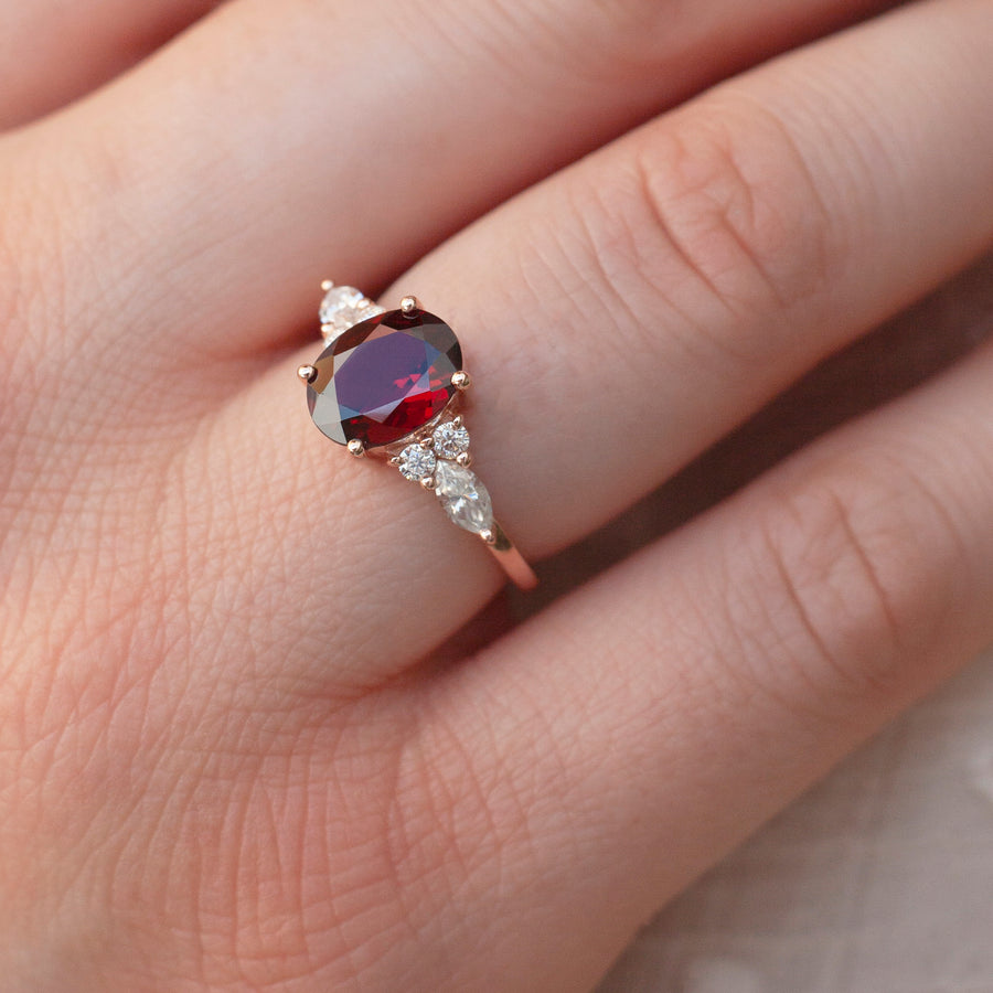 Lauryn Oval Garnet Ring with Moissanite