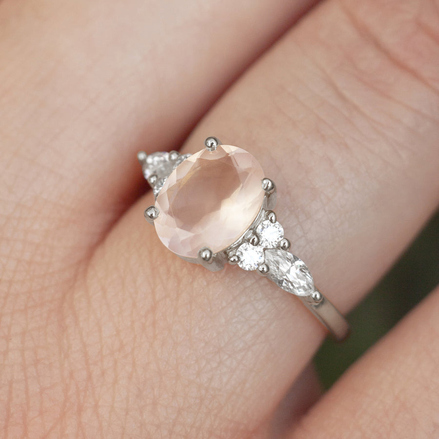 Lauryn Rose Quartz Ring with side Moissanite
