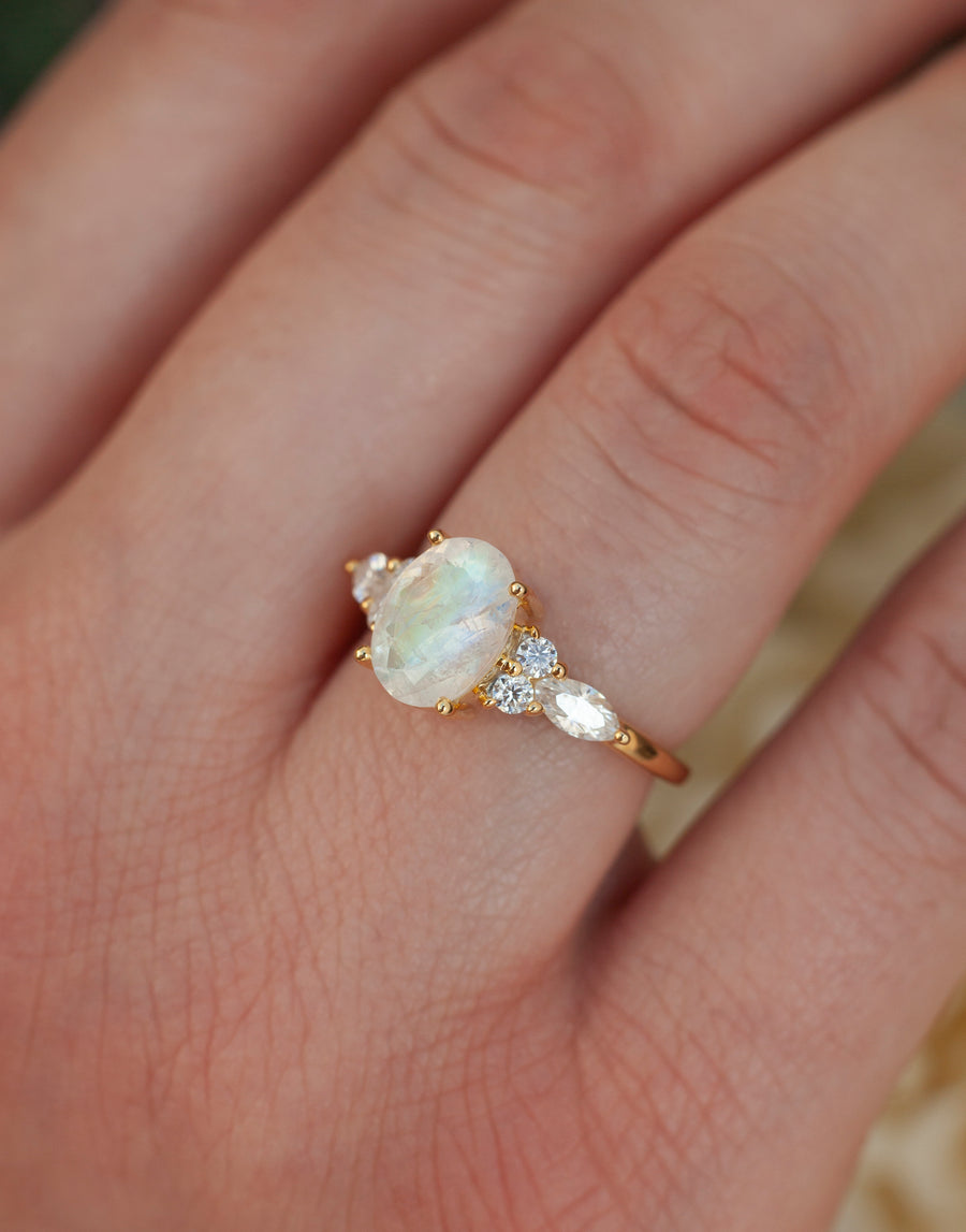 Lauryn Oval Moonstone Ring with Moissanite