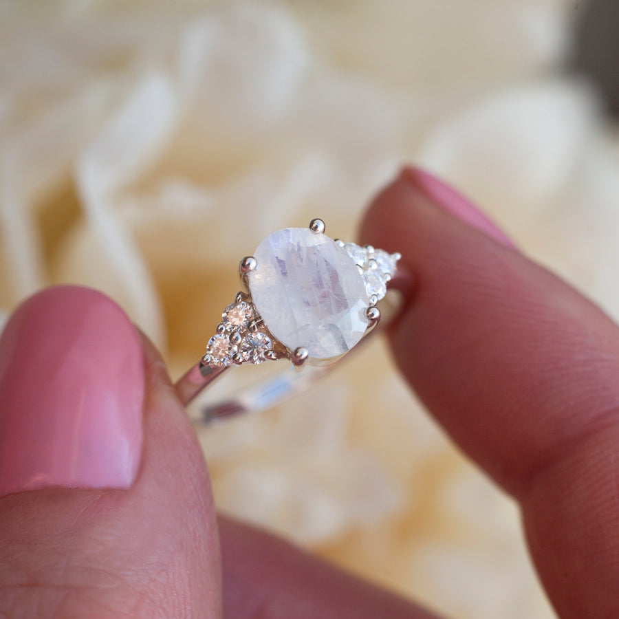 Olivia Moonstone Ring with side Moissanite