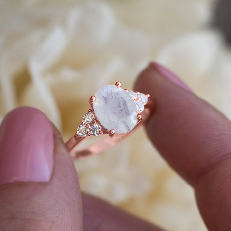 Olivia Moonstone Ring with side Moissanite