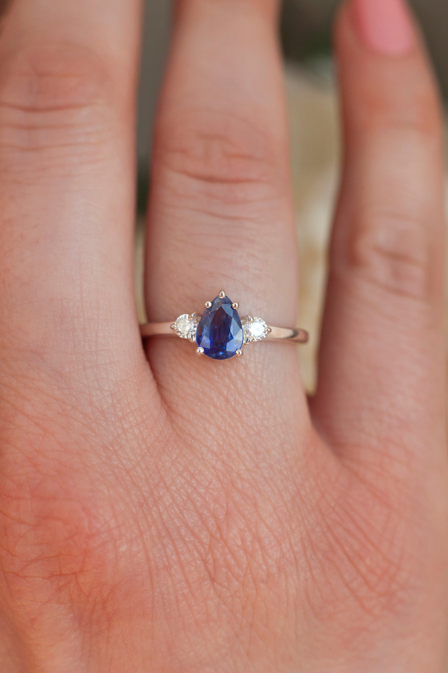 Sienna Pear Kyanite Ring with side Moissanites