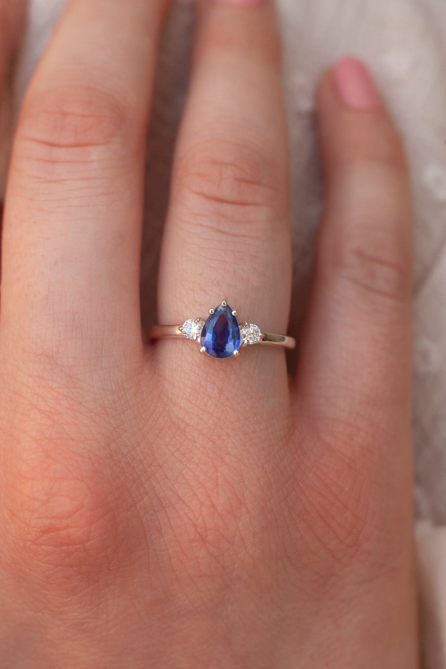 Sienna Pear Kyanite Ring with side Moissanites