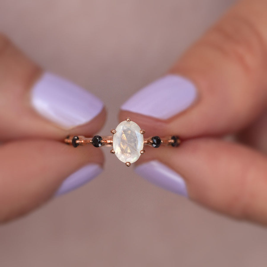 Natural Black Moonstone Sunstone Gemstone Silver Woman Ring 17x13mm AAAA |  eBay