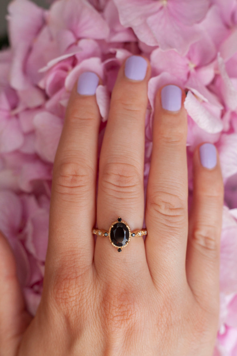 Amelia Oval Vintage Inspired Black Spinel Ring