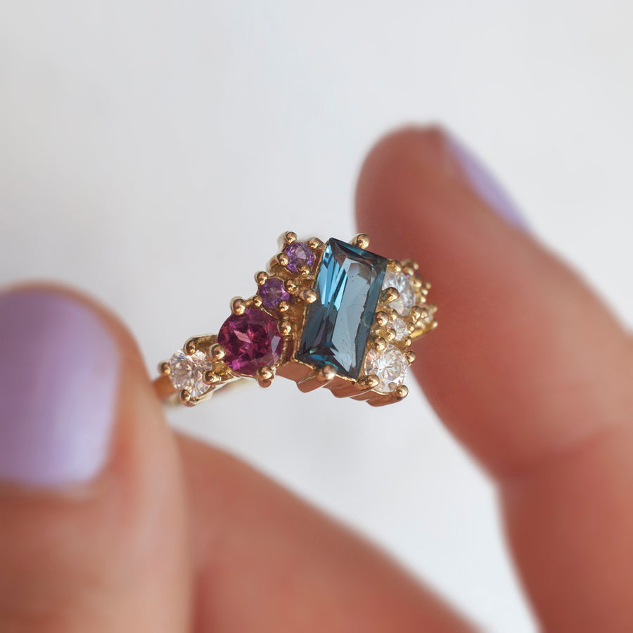 Bianca Baguette Cluster ring with London Blue Topaz