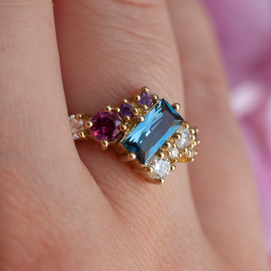 Bianca Baguette Cluster ring with London Blue Topaz