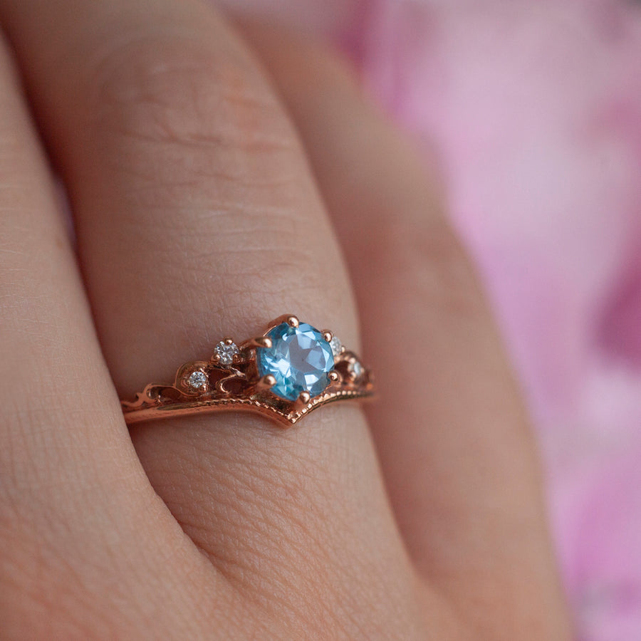 Lorna Vintage Solitaire ring with Swiss Blue Topaz