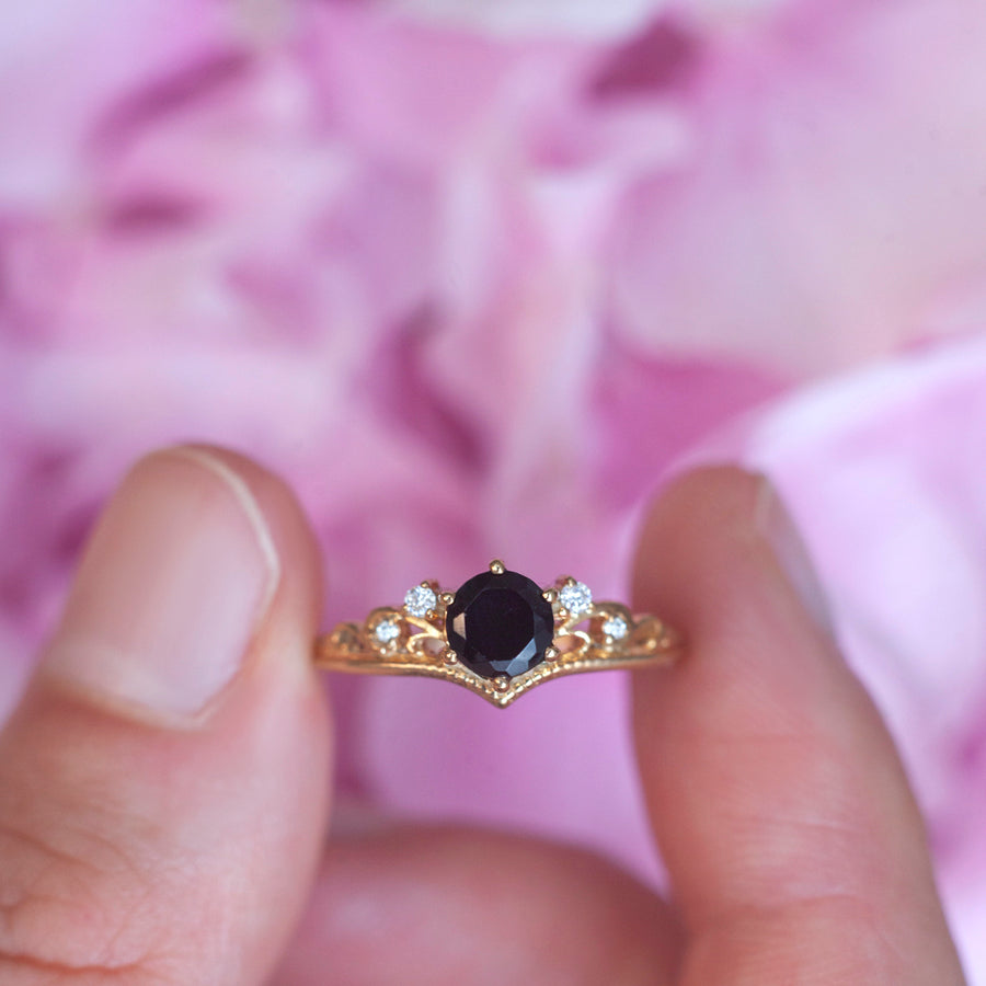Lorna Vintage Solitaire Ring with Black Spinel