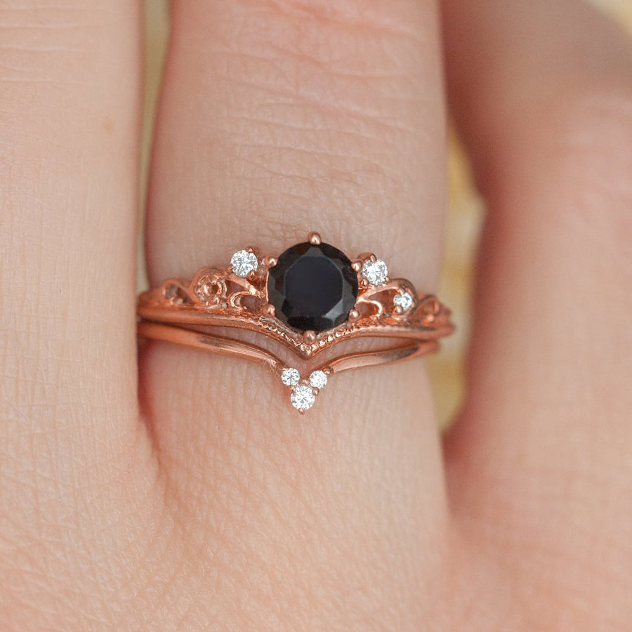 Ivy Vintage Ring set with Black Spinel and Moissanite
