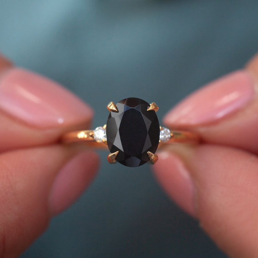 Taylor Oval Black Spinel Ring with Moissanite