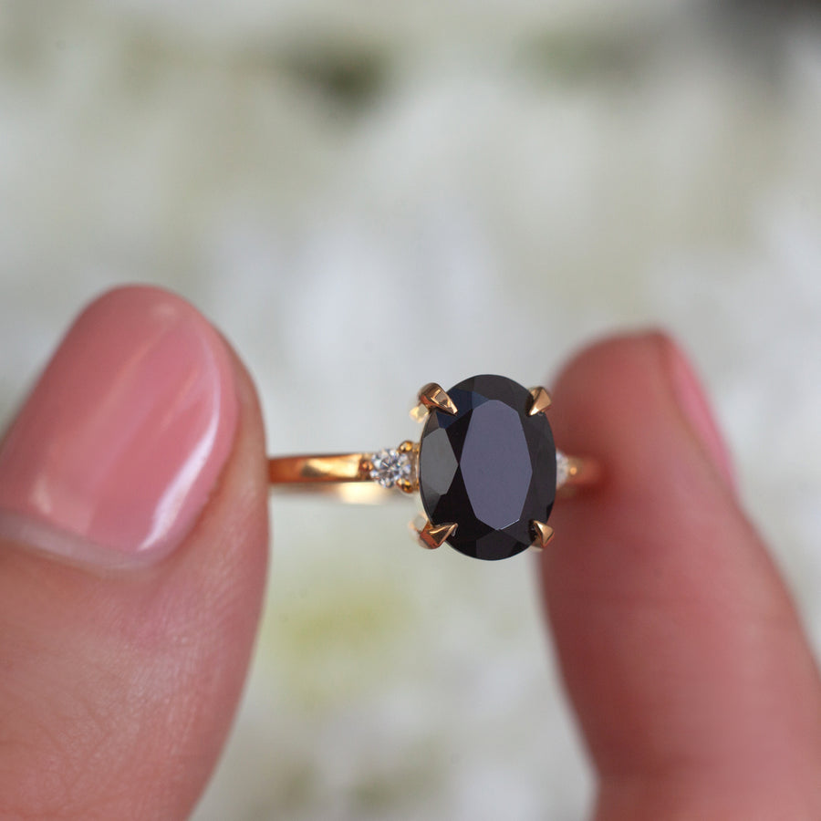 Taylor Oval Black Spinel Ring with Moissanite