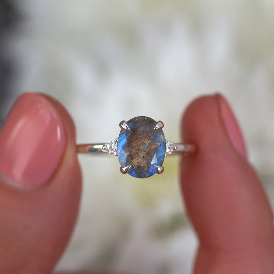 Taylor Oval Labradorite Ring with Moissanite