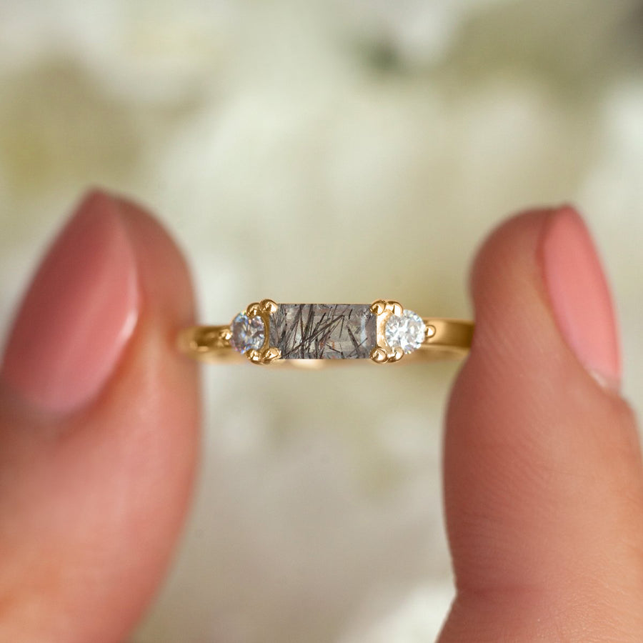 Ellen Black Rutile Quartz Baguette Ring