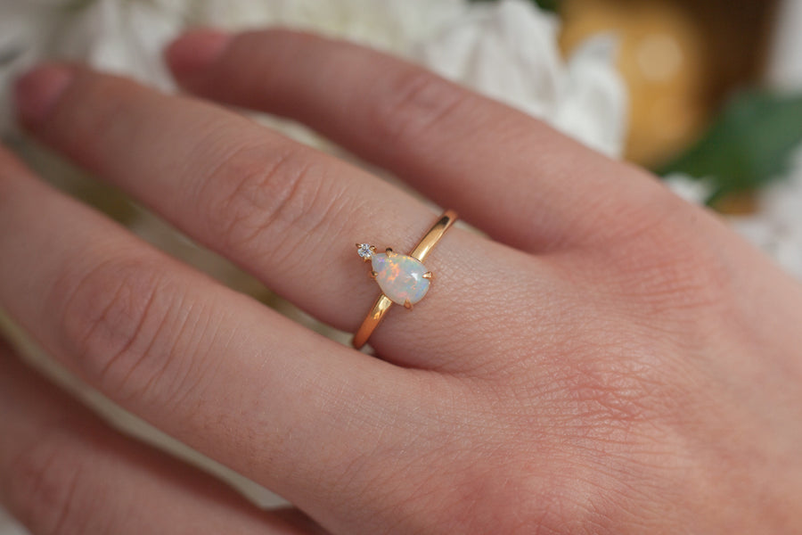 Eva Queen Australian Opal Ring with Moissanite