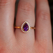 Tina Pear Amethyst Ring with Halo Moissanites